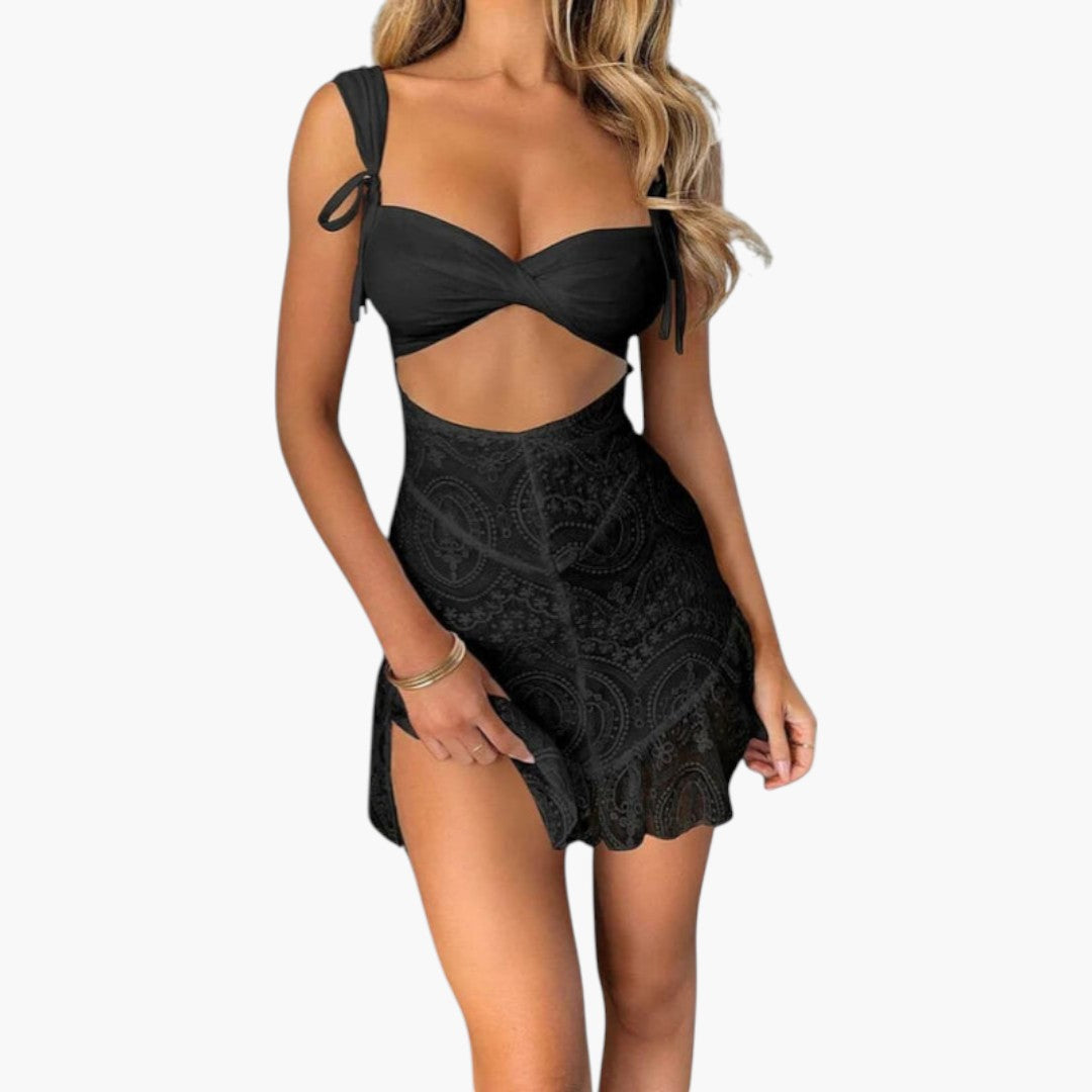 Conjunto feminino de duas peças com saia de renda