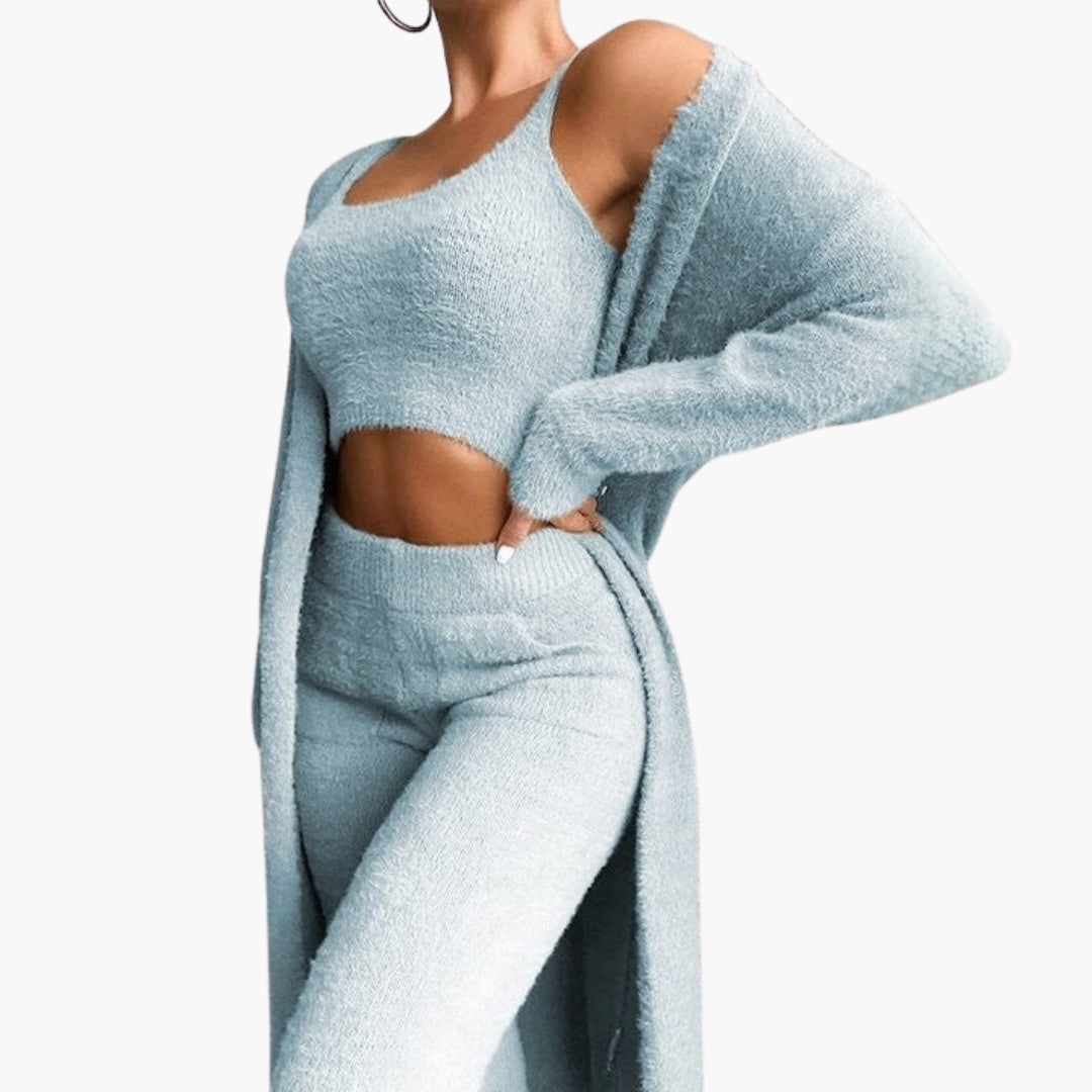 Ensemble lounge femmes a crop haut et cardigan ouvert