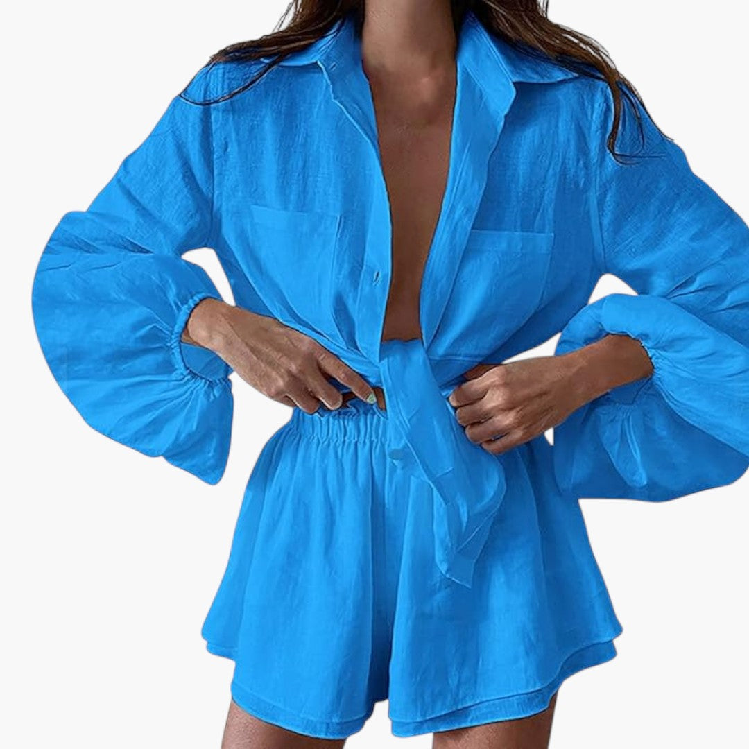 Conjunto para mujer con blusa corta y pantalón corto