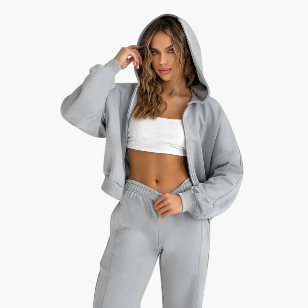 Damski oversize'owy zestaw bluza z kapturem z zamkiem błyskawicznym