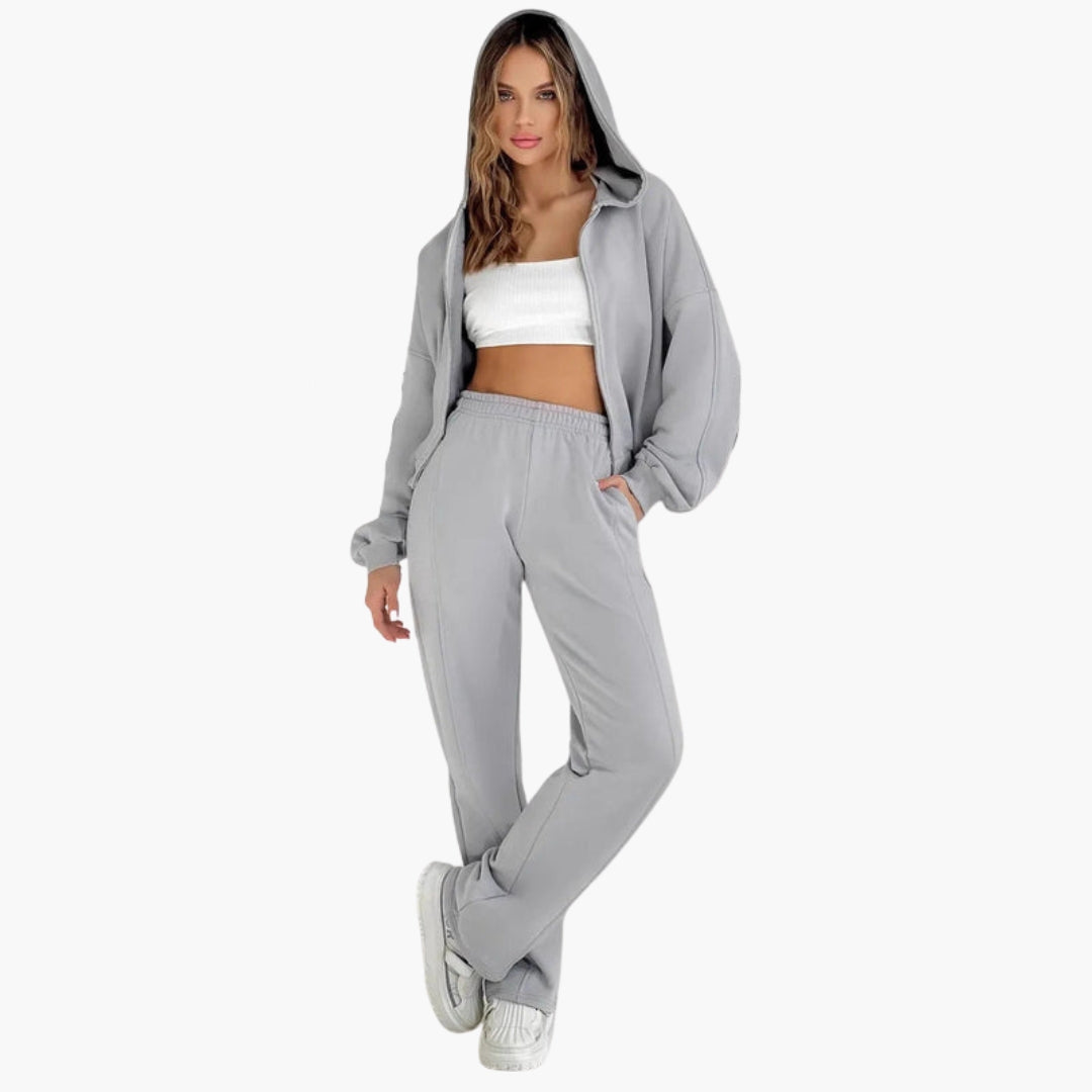 Damski oversize'owy zestaw bluza z kapturem z zamkiem błyskawicznym