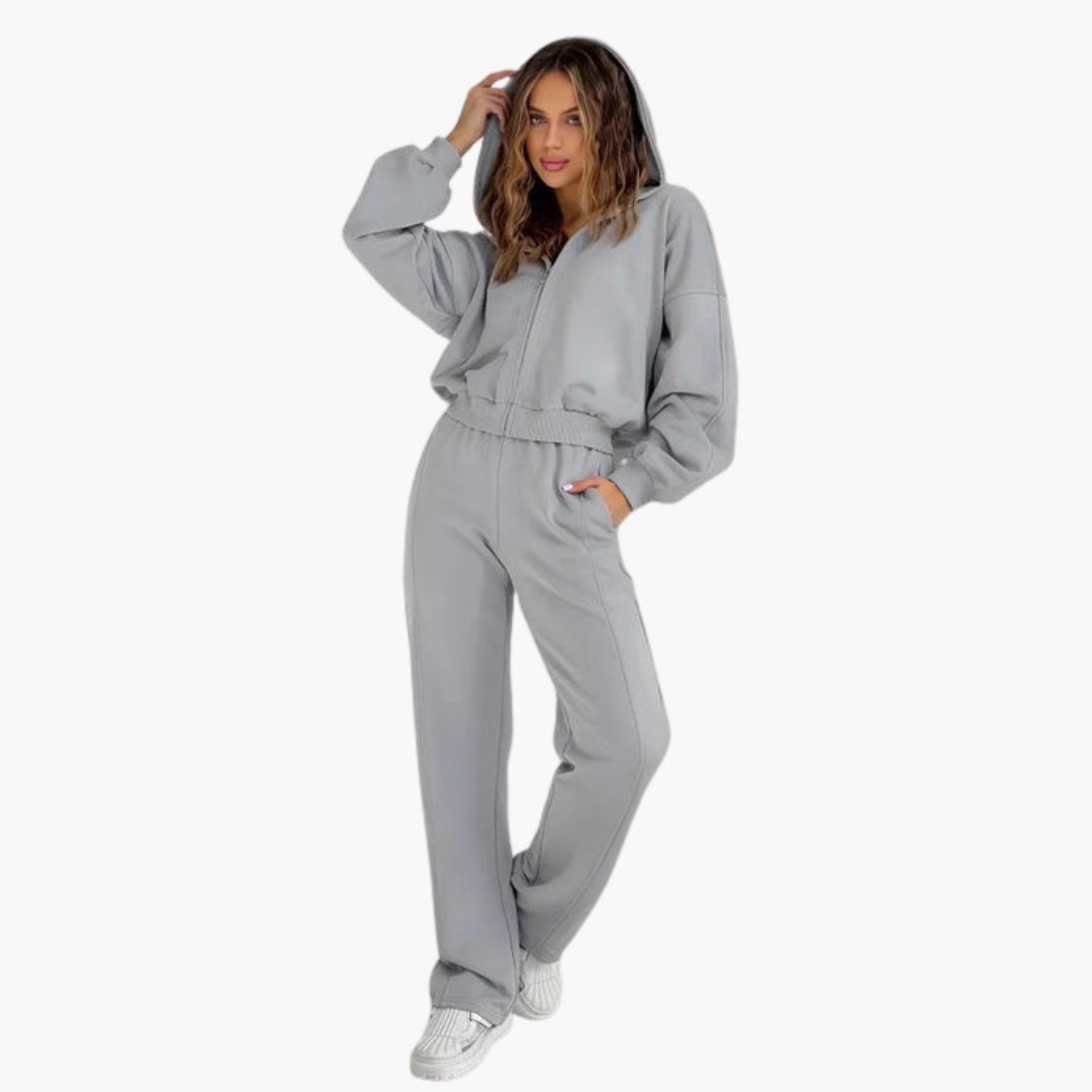 Damski oversize'owy zestaw bluza z kapturem z zamkiem błyskawicznym