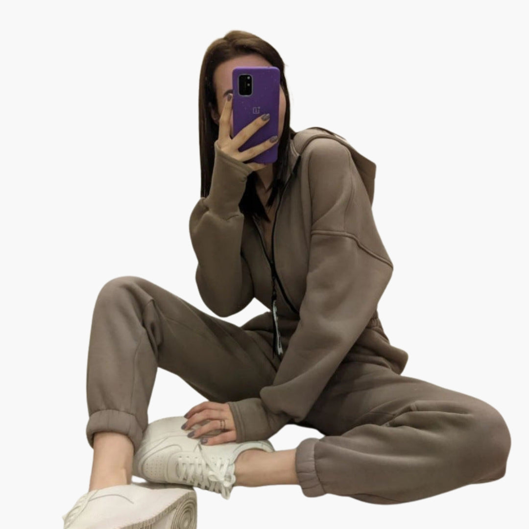 Ensemble sweat à capuche zippé femme avec poches latérales