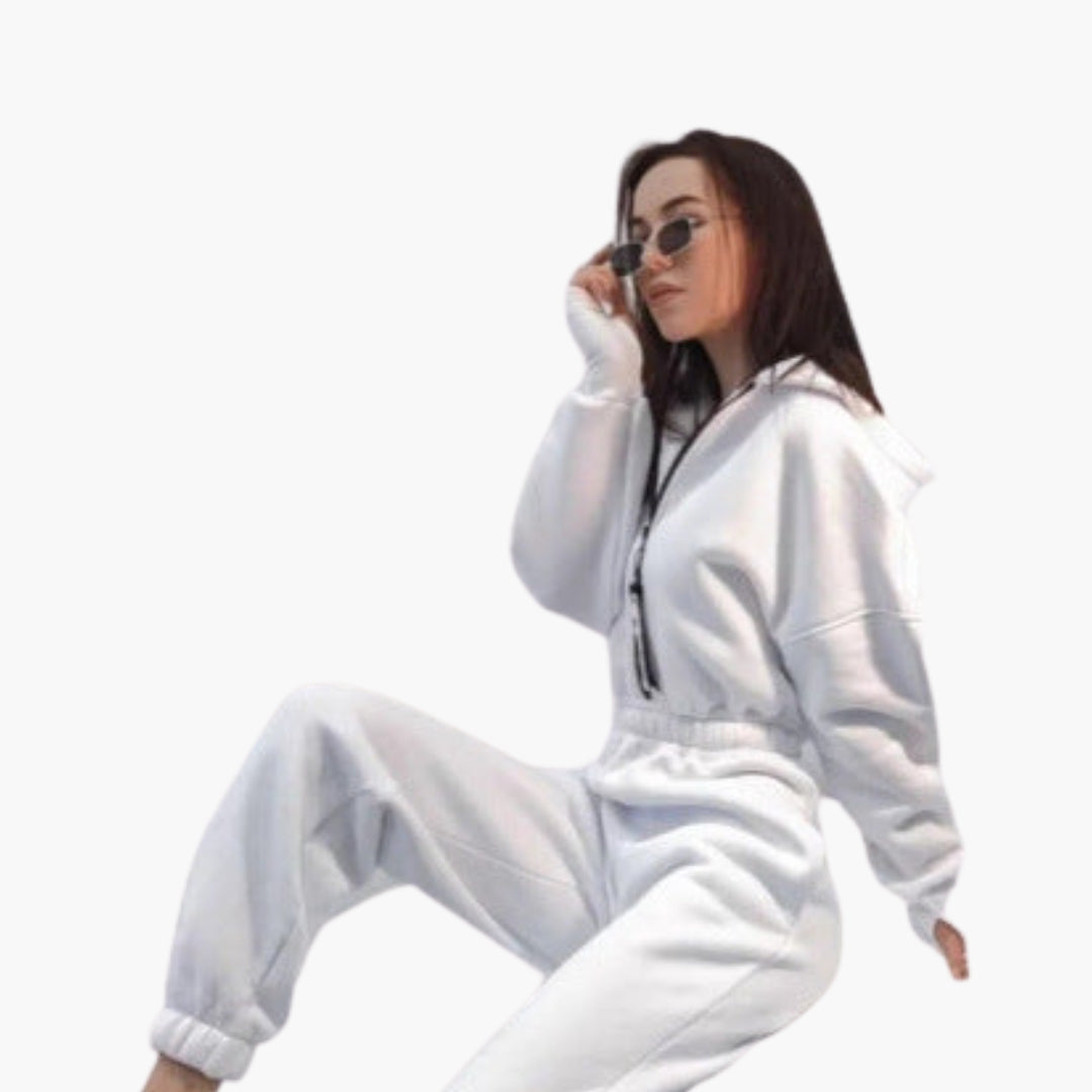 Ensemble sweat à capuche zippé femme avec poches latérales