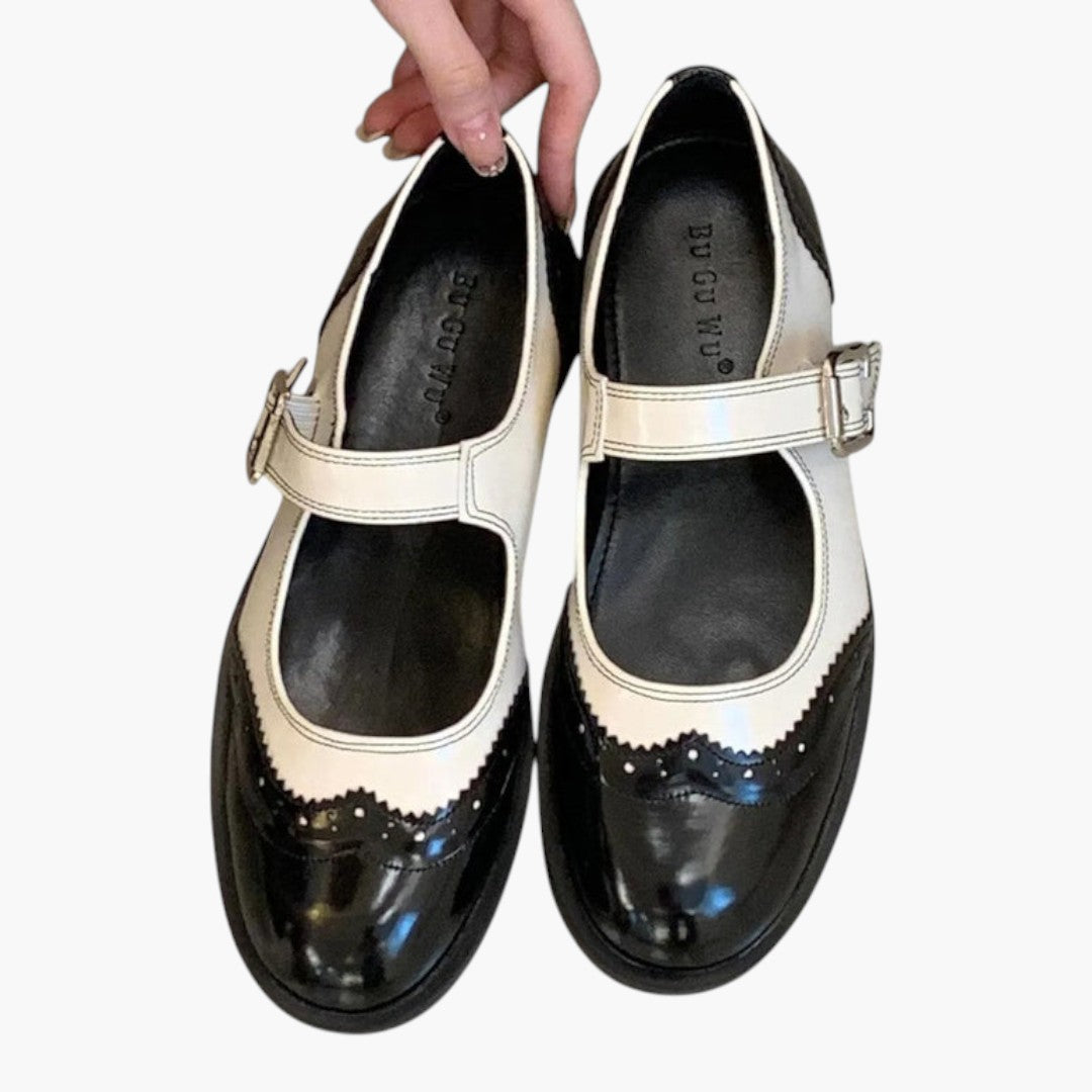 Damskie buty Mary Jane z paskiem i brogue na niskim obcasie