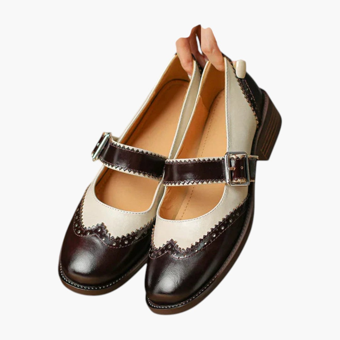 Damesko Mary Jane med T-rem og brogue-detaljer