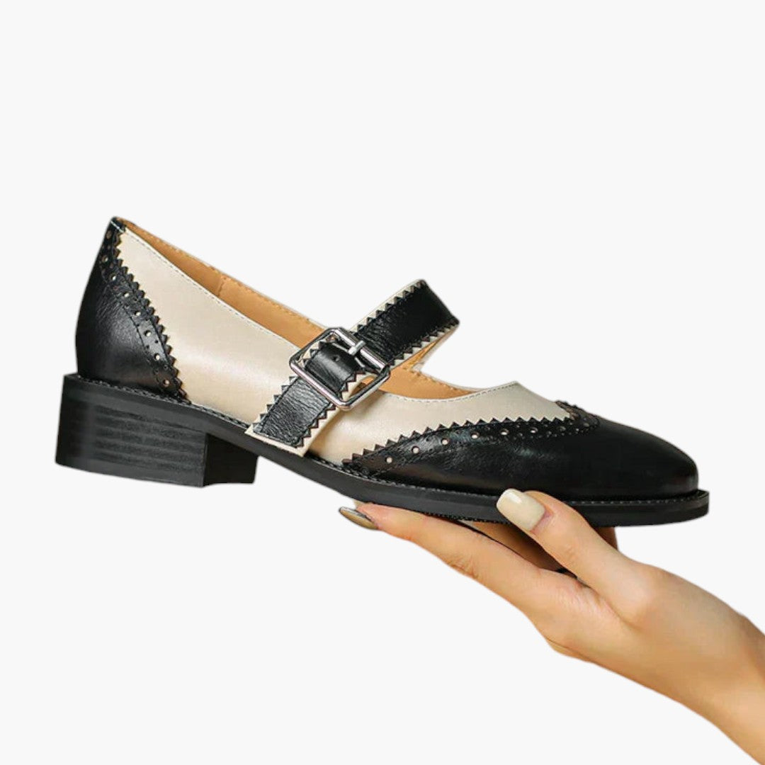 Damesko Mary Jane med T-rem og brogue-detaljer