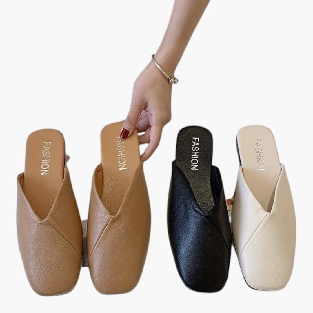 Femmes Mules Chaussures avec Bout Carré et Semelle Plate