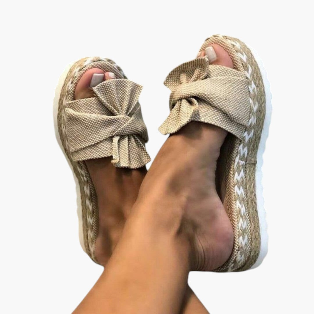Sandalias de mujer con tacón cuña tejido y detalle de lazo