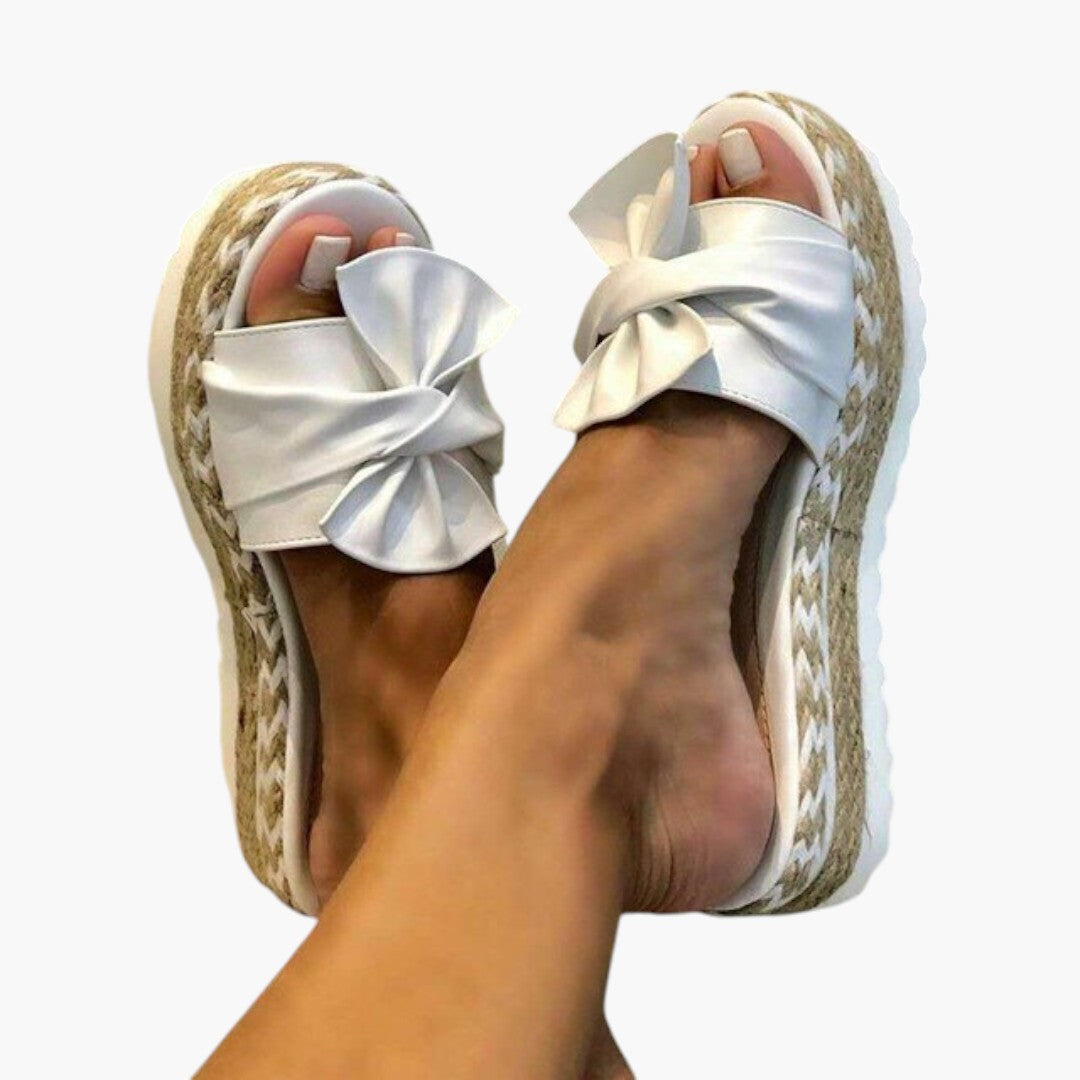 Sandalias de mujer con tacón cuña tejido y detalle de lazo