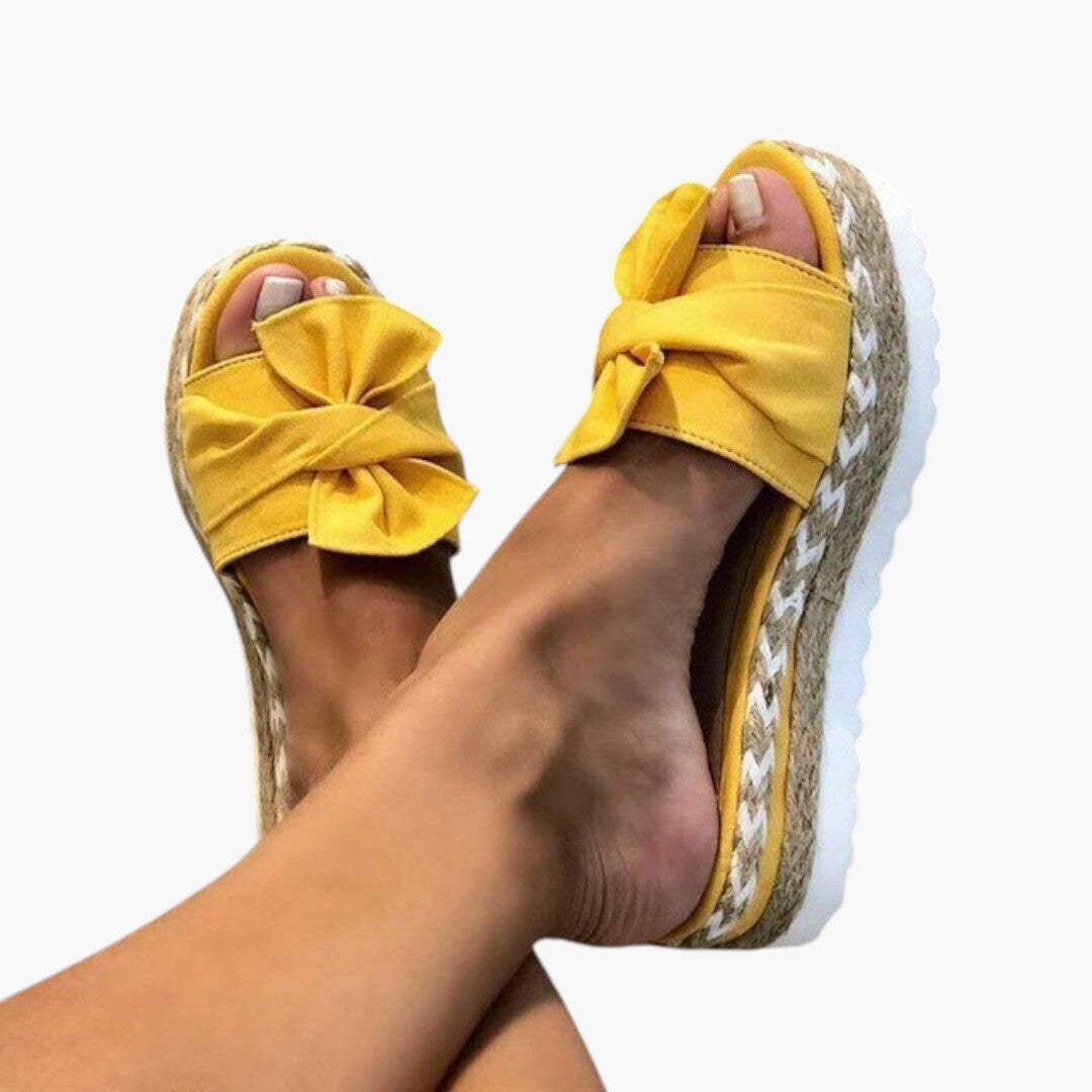 Sandalias de mujer con tacón cuña tejido y detalle de lazo