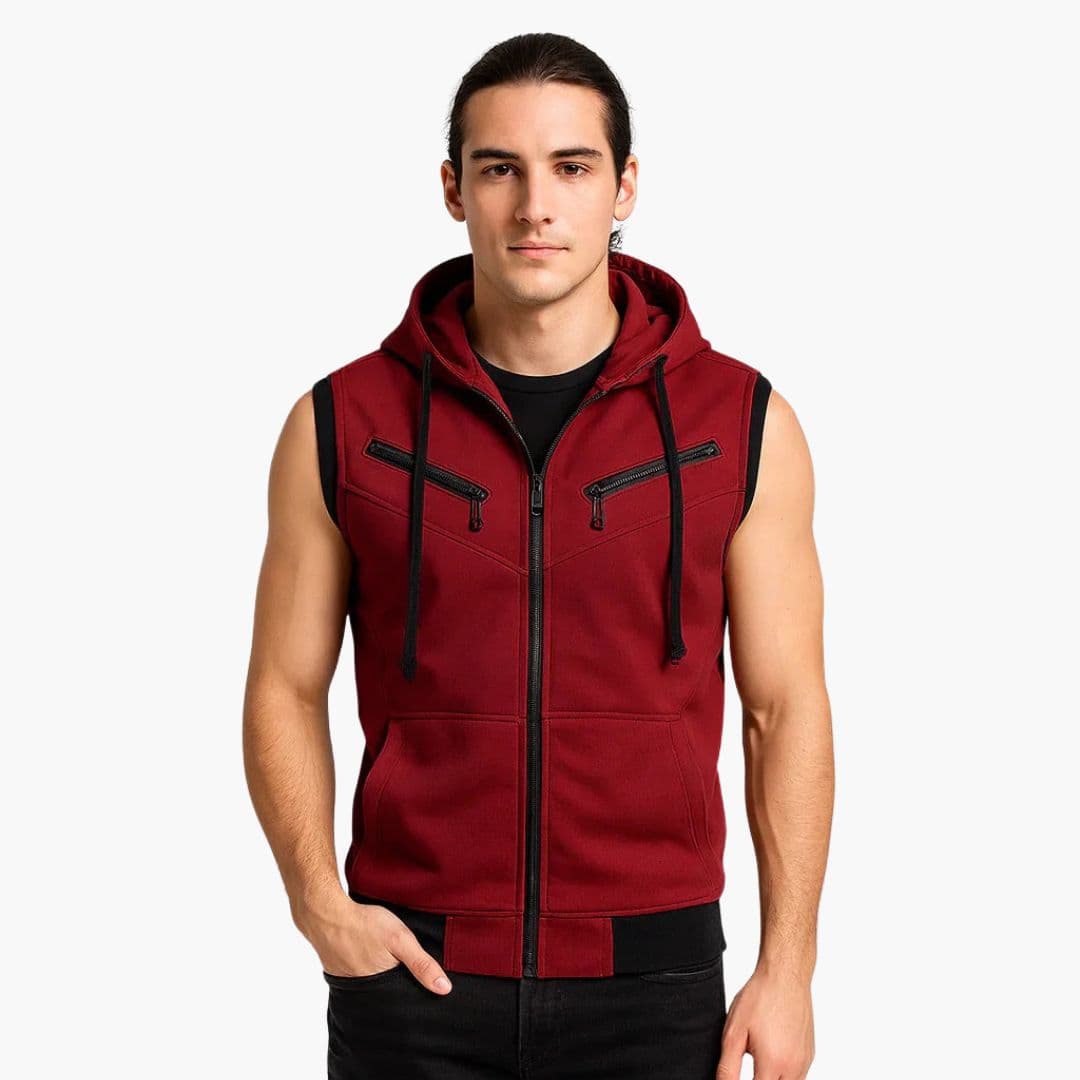 Gilet Homme Sans Manches à Capuche avec Zip
