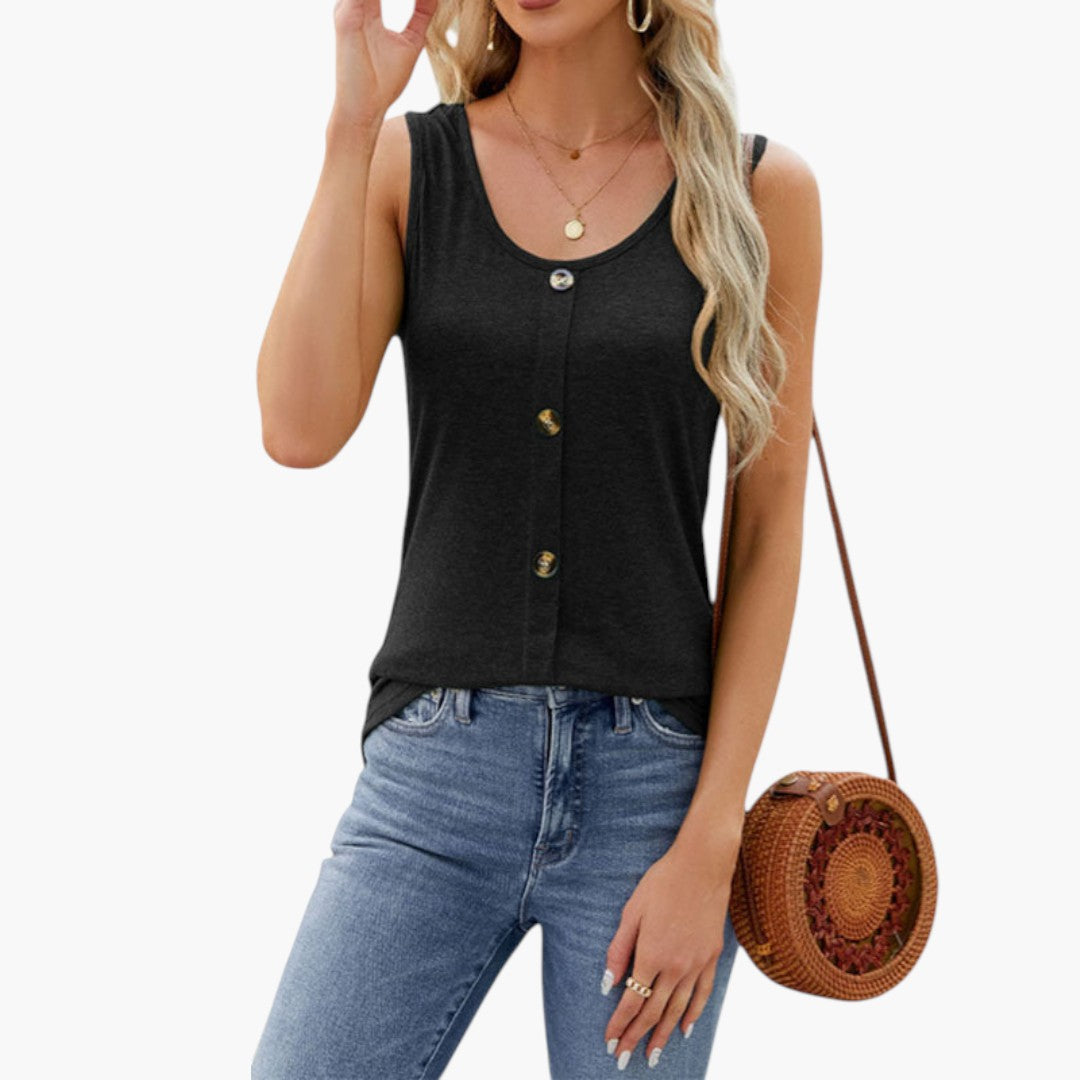Haut Femme Sans Manches avec Boutons et Col Rond