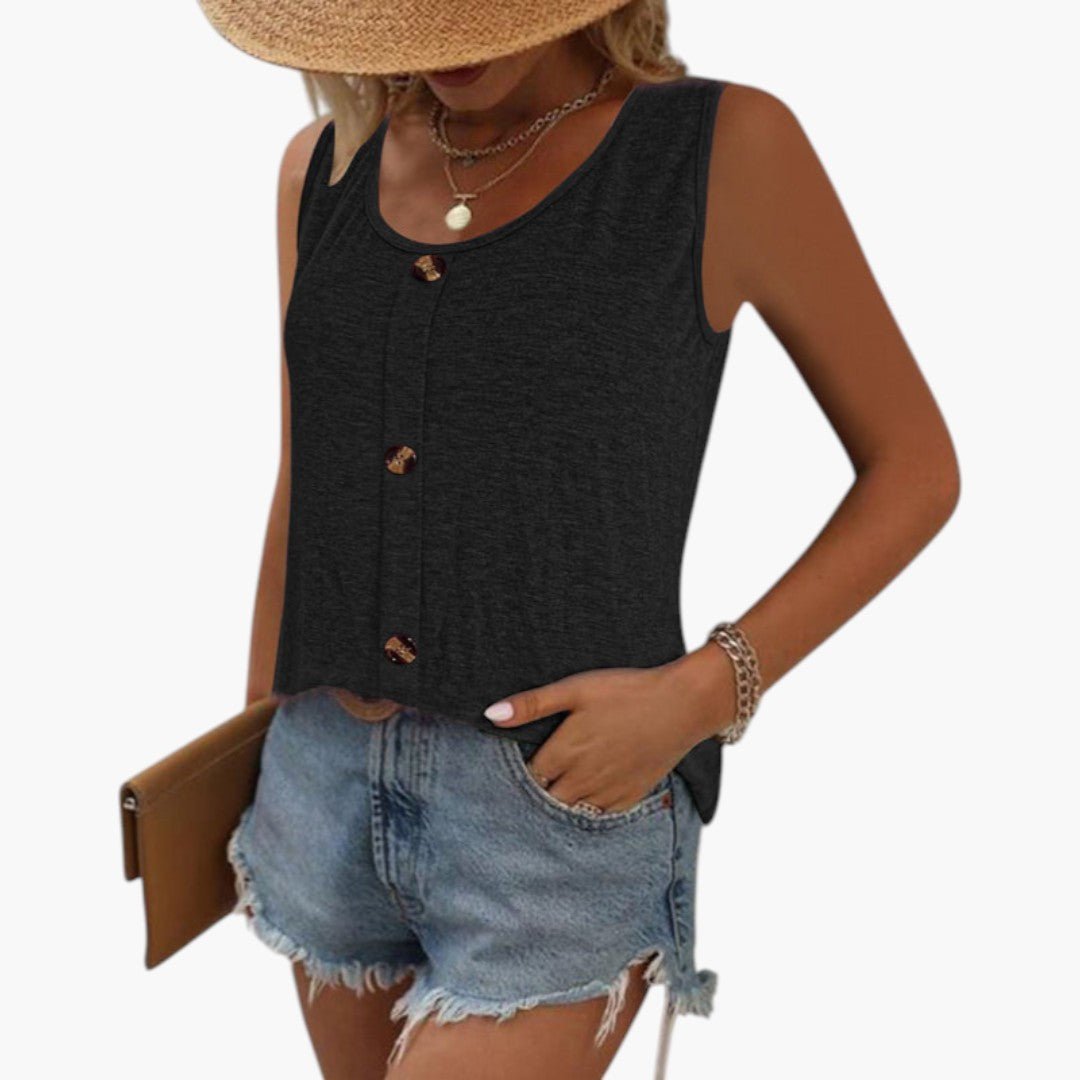 Haut Femme Sans Manches avec Boutons et Col Rond