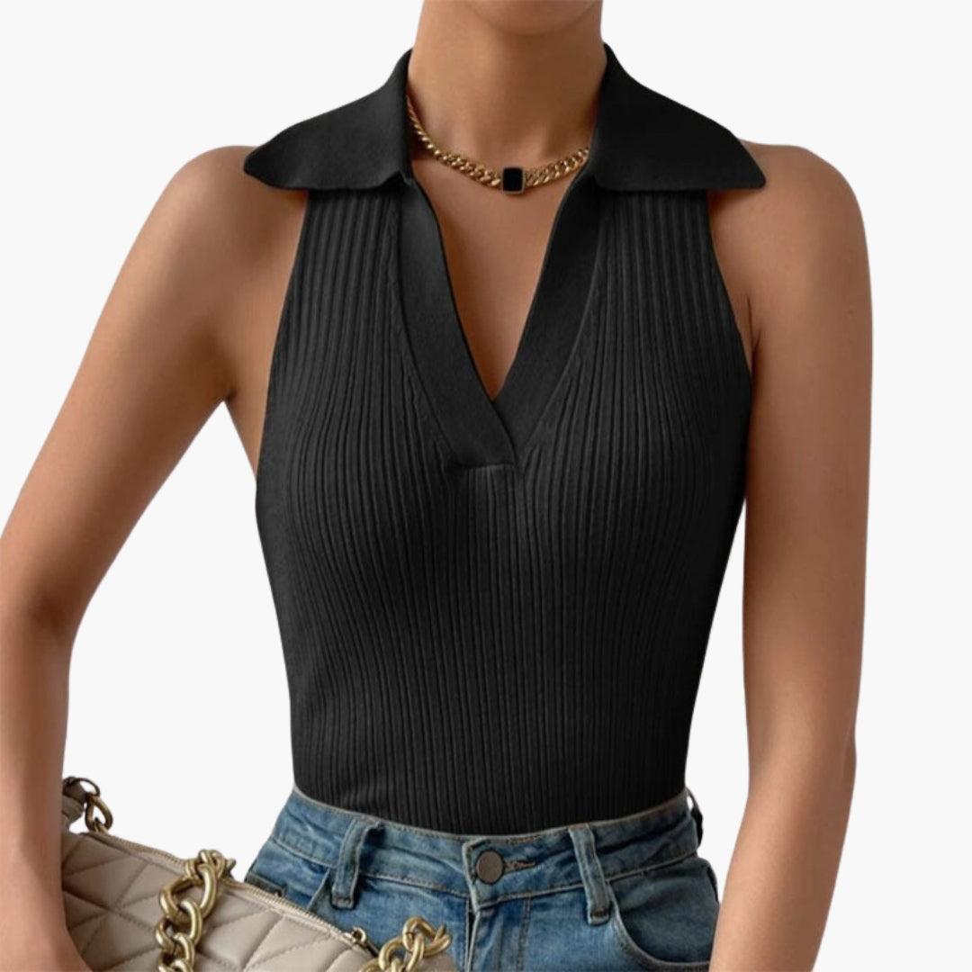 Haut Sans Manches Femme avec Col et Col en V
