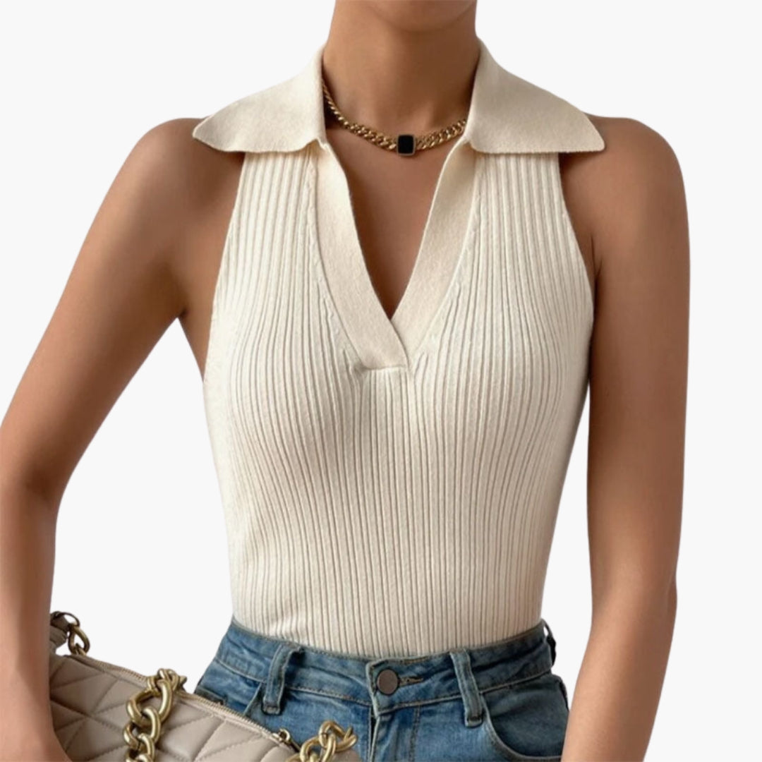Haut Sans Manches Femme avec Col et Col en V