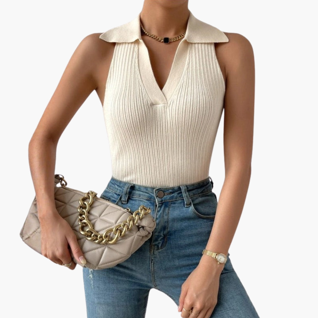 Haut Sans Manches Femme avec Col et Col en V