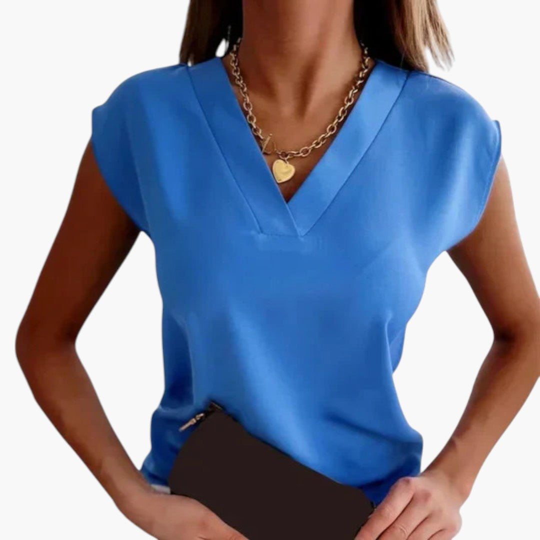 Haut femme col V avec manches courtes type cap