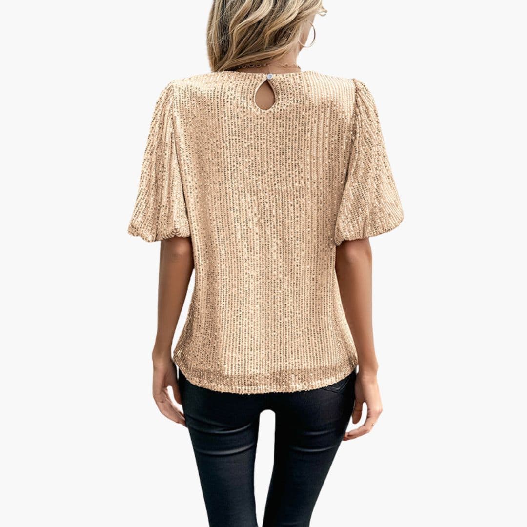 Haut pour femme avec manches à volants et surface pailletée
