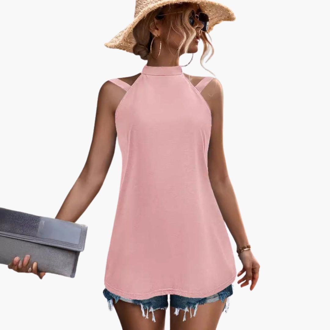 Women's high-neck sleeveless tunic top with straps