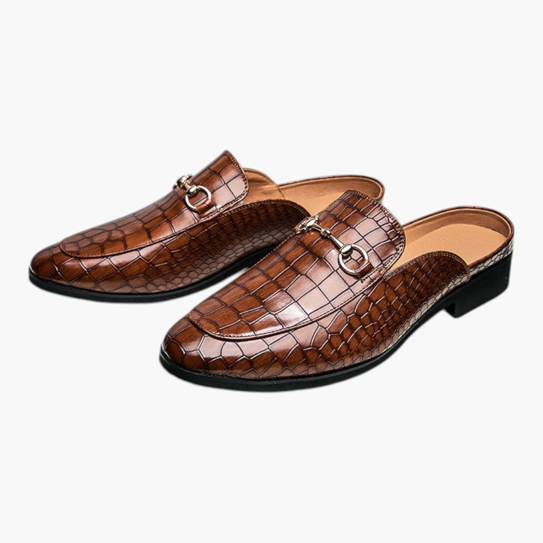 Homme Mocassins en Cuir avec Motif Crocodile et Enfilage