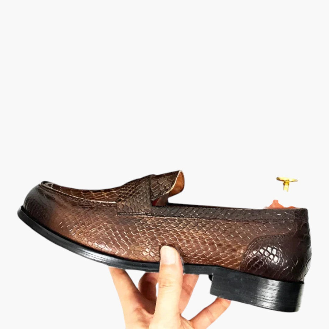Homme Mocassins en Cuir avec Motif Serpent et Semelle Plate