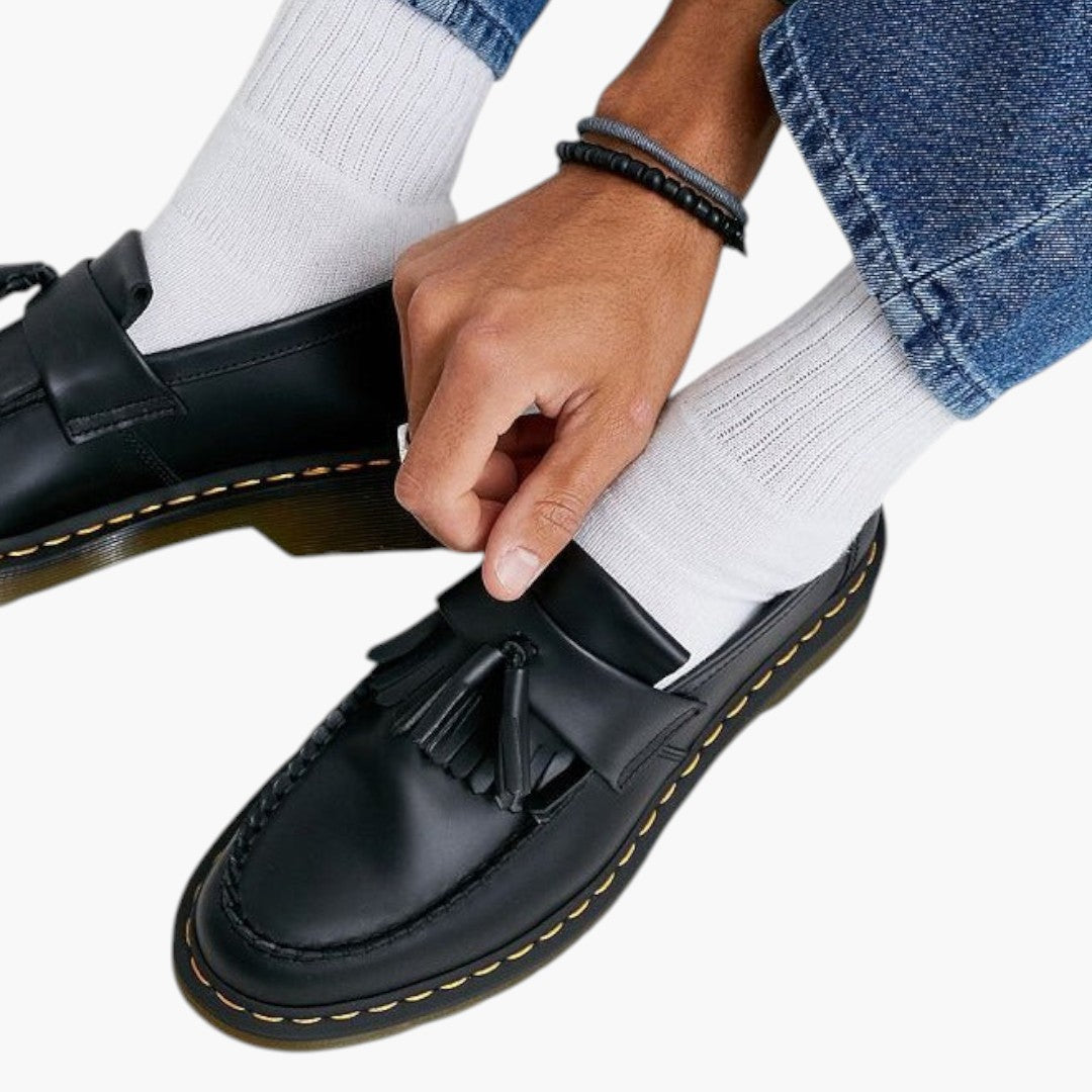 Bekväma herrmoccasiner med läderöverdel och platt sula