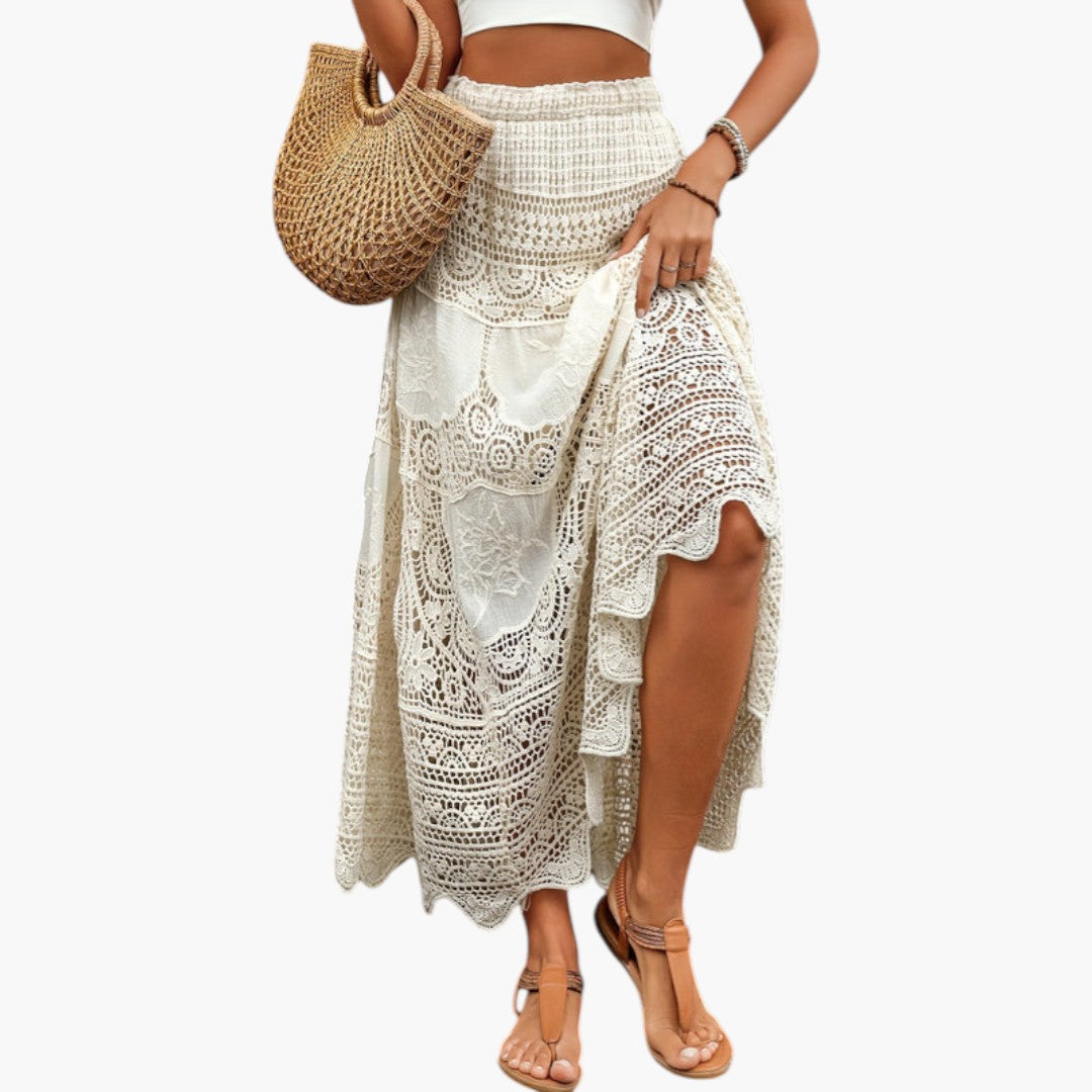Jupe Maxi Bohème en Dentelle Femme a Taille Élastique