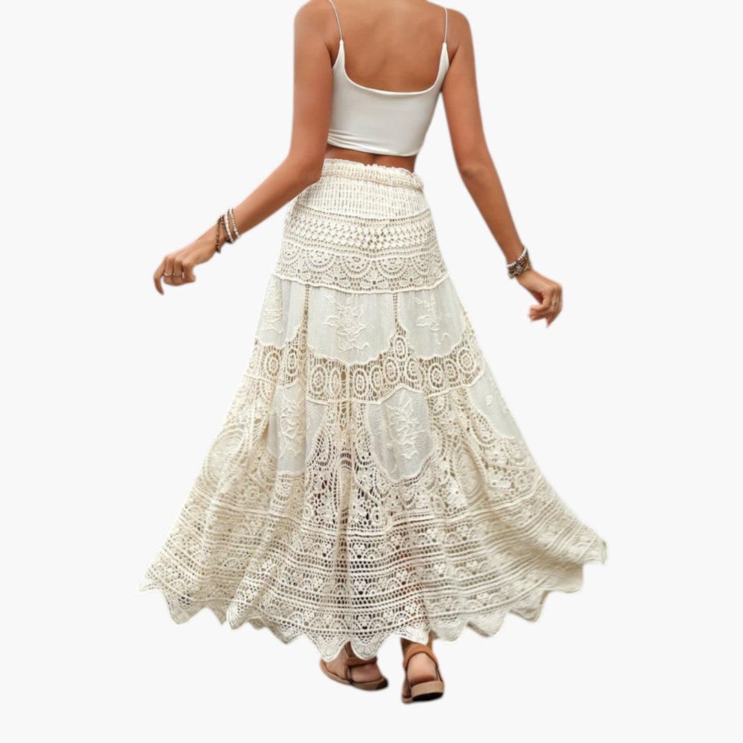 Jupe Maxi Bohème en Dentelle Femme a Taille Élastique