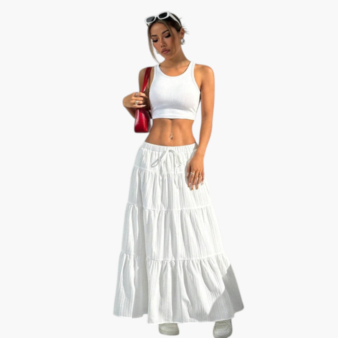 Gonna lunga da donna con coulisse e design a balze