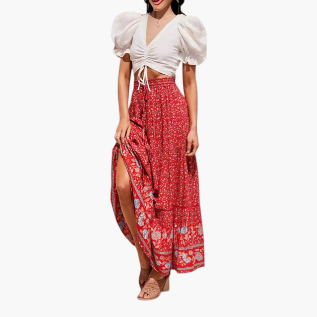 Maxi rok voor dames met elastische taille en bloemenprint