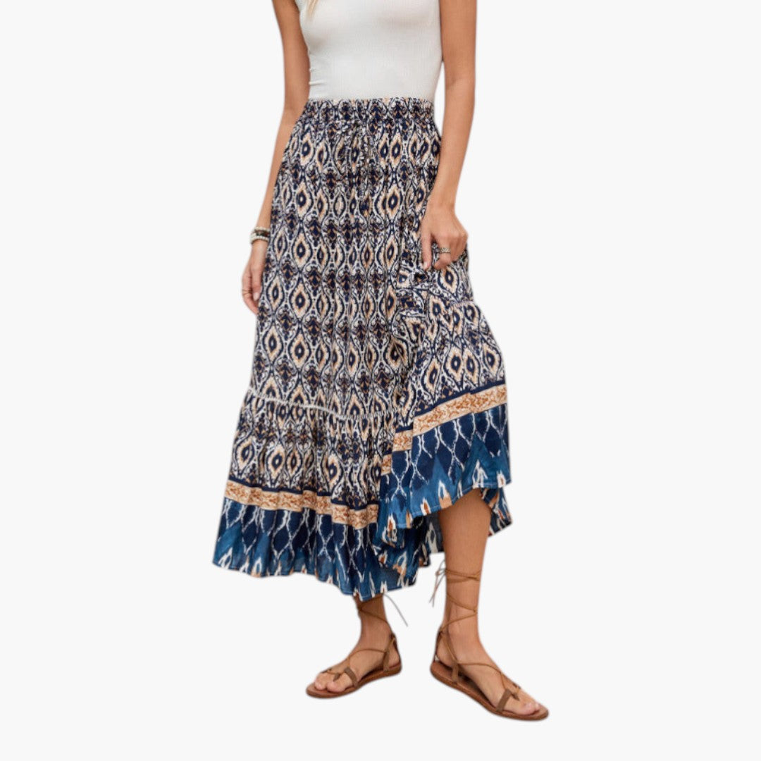 Jupe Maxi Femme avec Taille Élastique et Ourlet à Volants