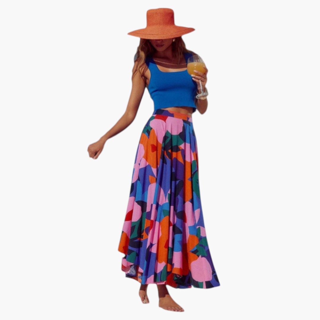 Saia Maxi Feminina com Cintura Elástica e Estampa