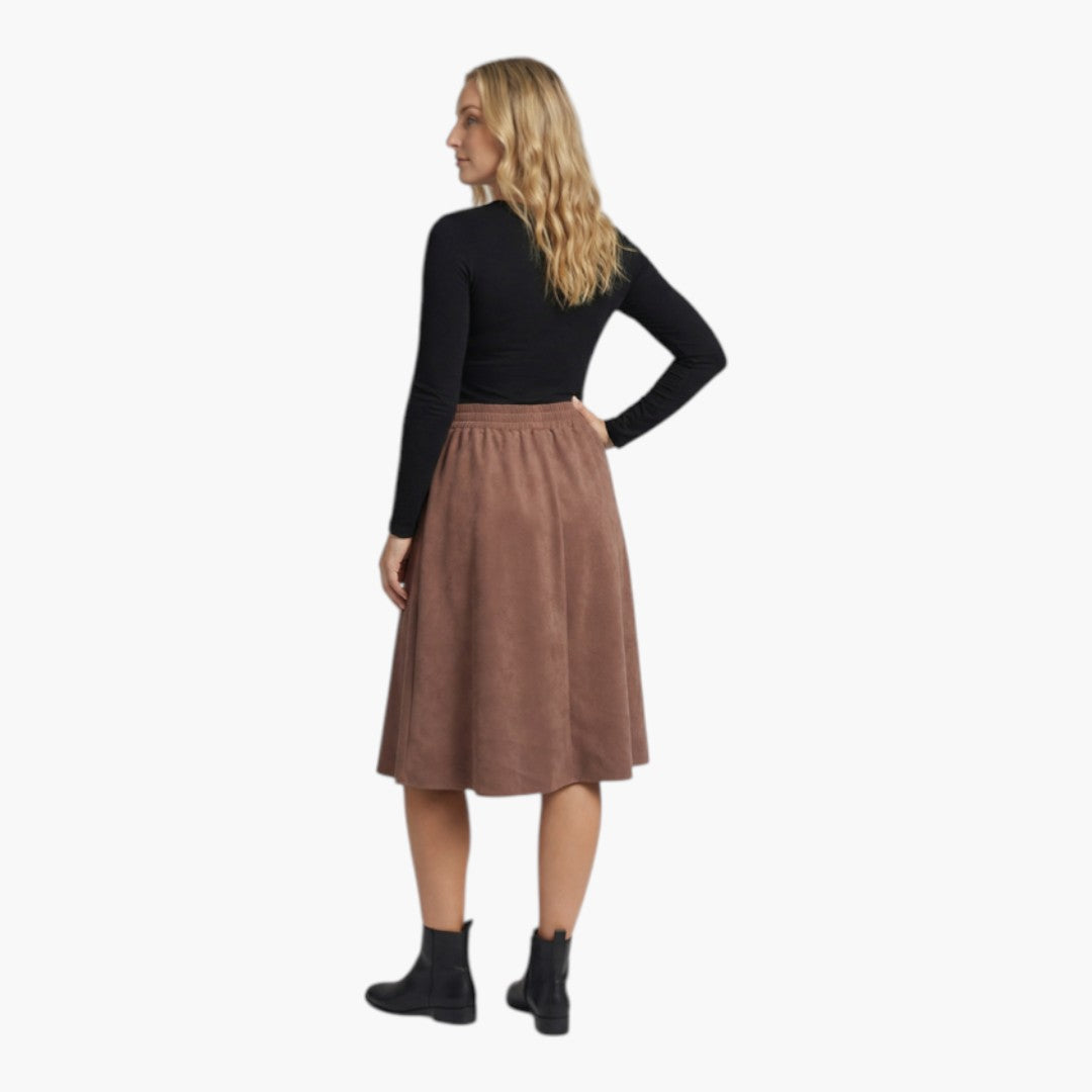 Gonna Midi Donna con Vita Elastica e Bottoni Frontali