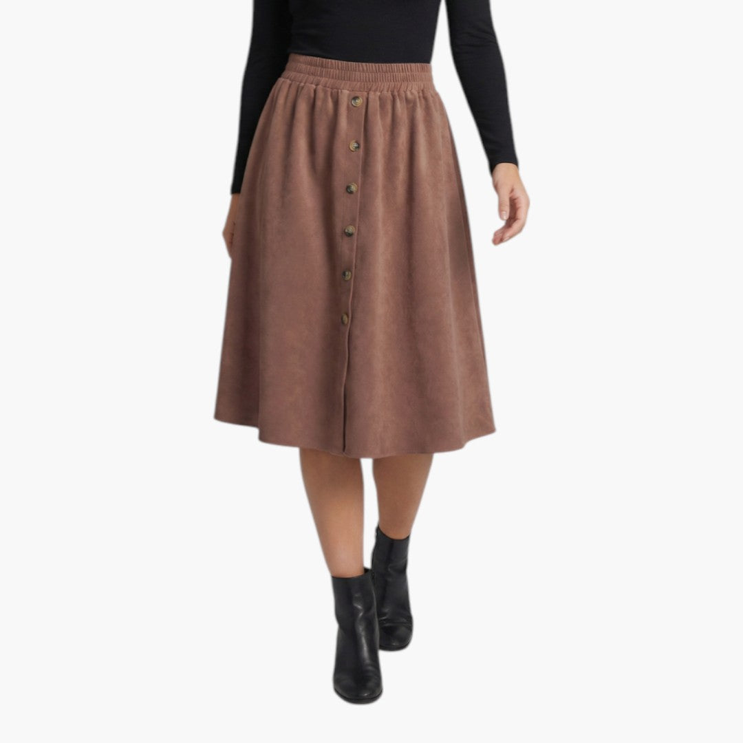 Gonna Midi Donna con Vita Elastica e Bottoni Frontali