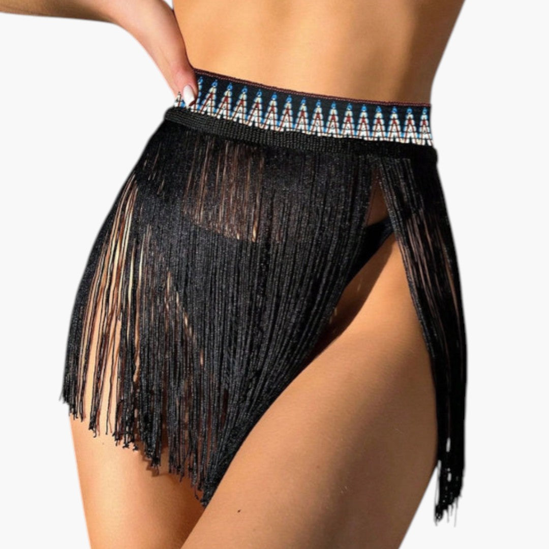 Falda de bikini para mujer con flecos y cintura elástica