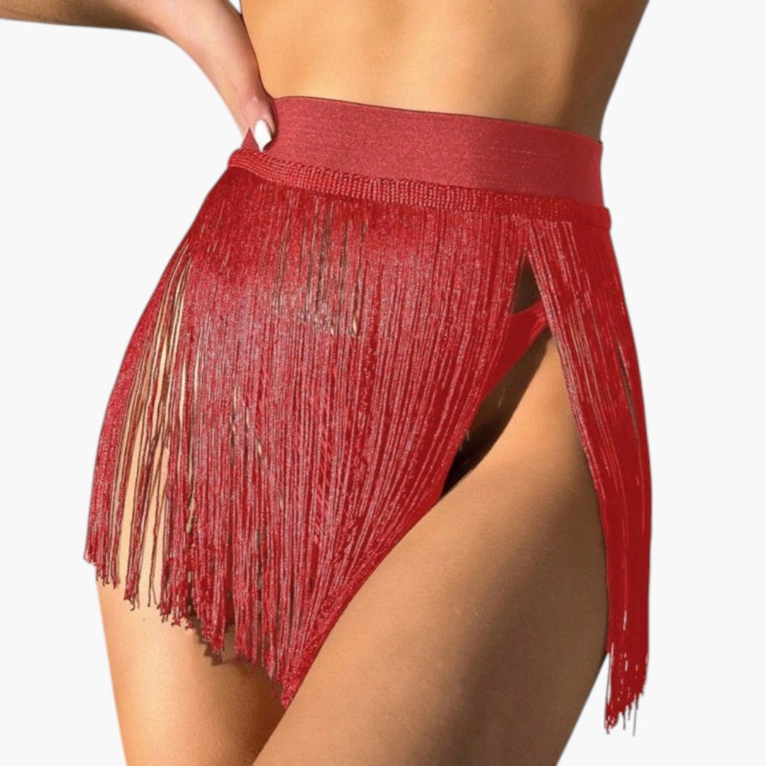 Falda de bikini para mujer con flecos y cintura elástica