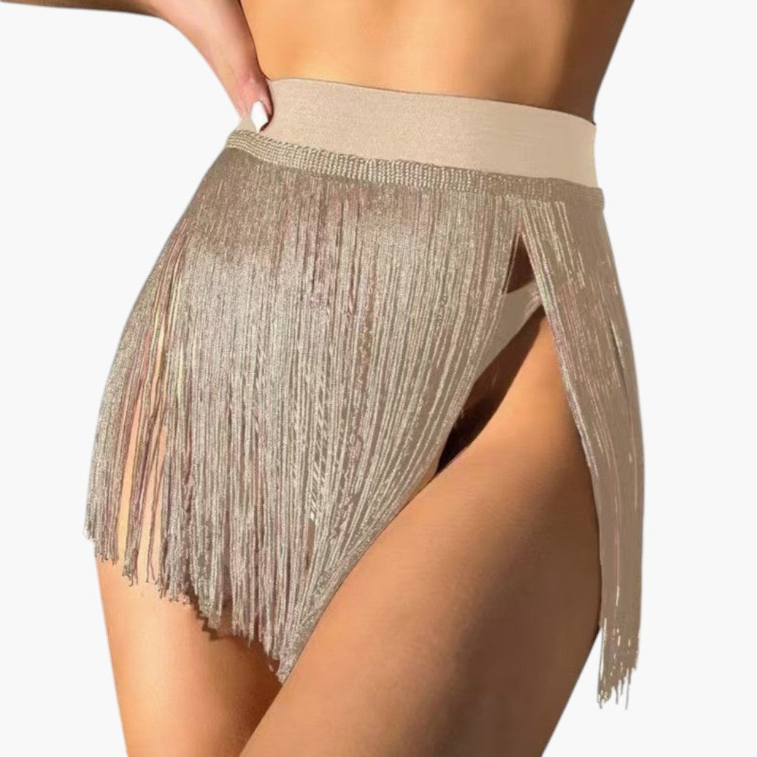 Falda de bikini para mujer con flecos y cintura elástica