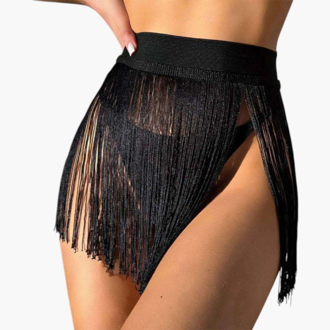 Falda de bikini para mujer con flecos y cintura elástica