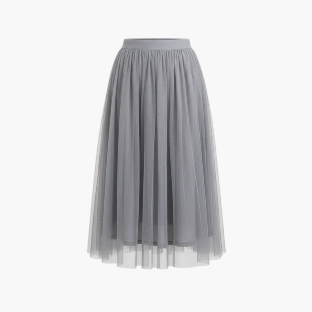 Falda midi para mujer con superposición transparente y cintura elástica