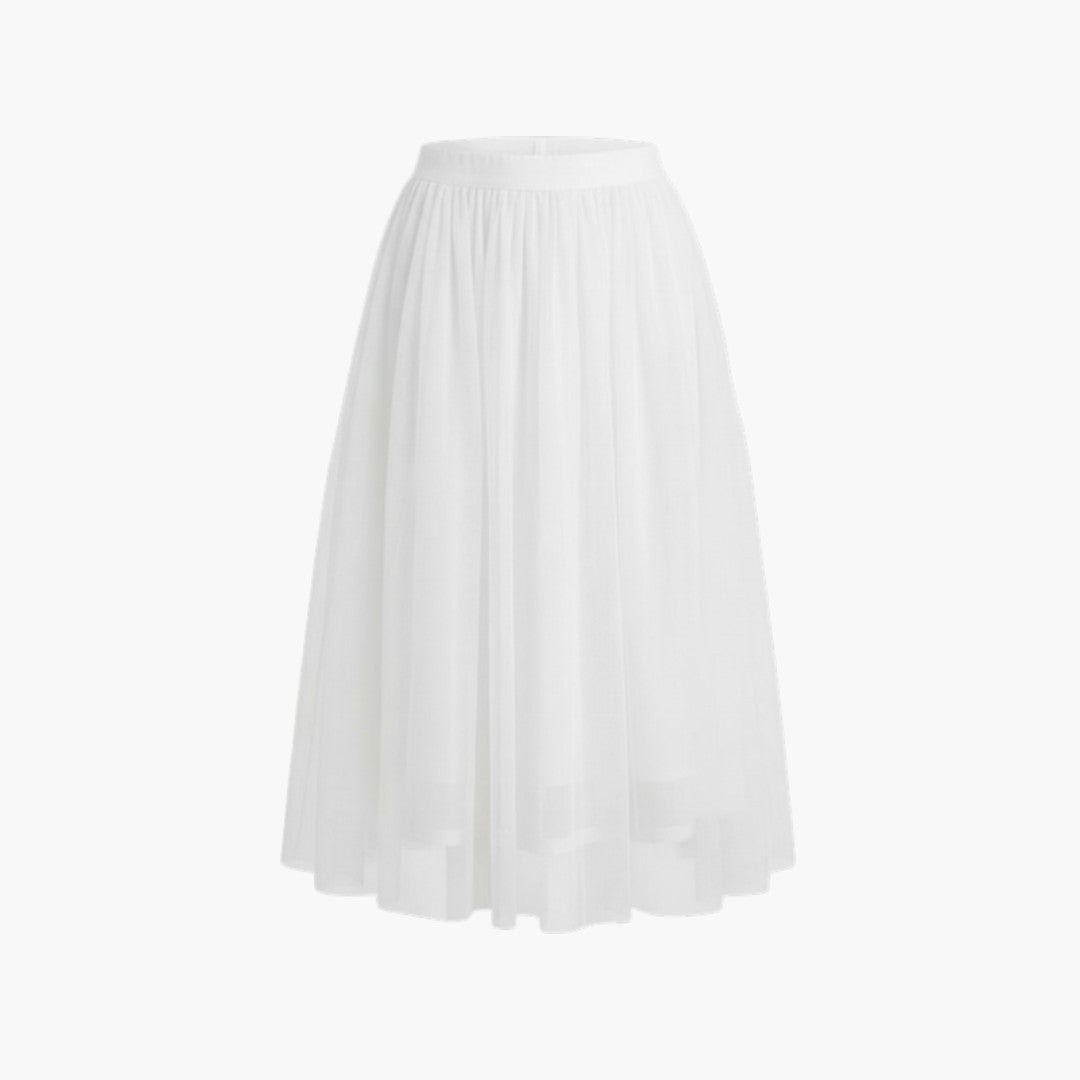 Falda midi para mujer con superposición transparente y cintura elástica