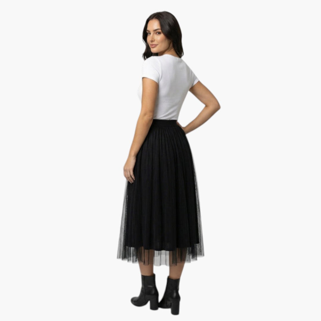 Falda midi para mujer con superposición transparente y cintura elástica