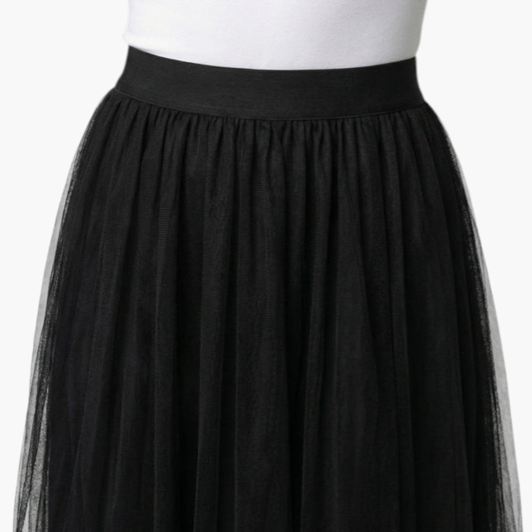 Falda midi para mujer con superposición transparente y cintura elástica