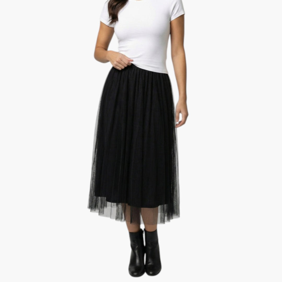 Falda midi para mujer con superposición transparente y cintura elástica