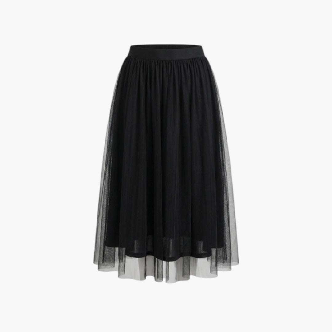 Falda midi para mujer con superposición transparente y cintura elástica