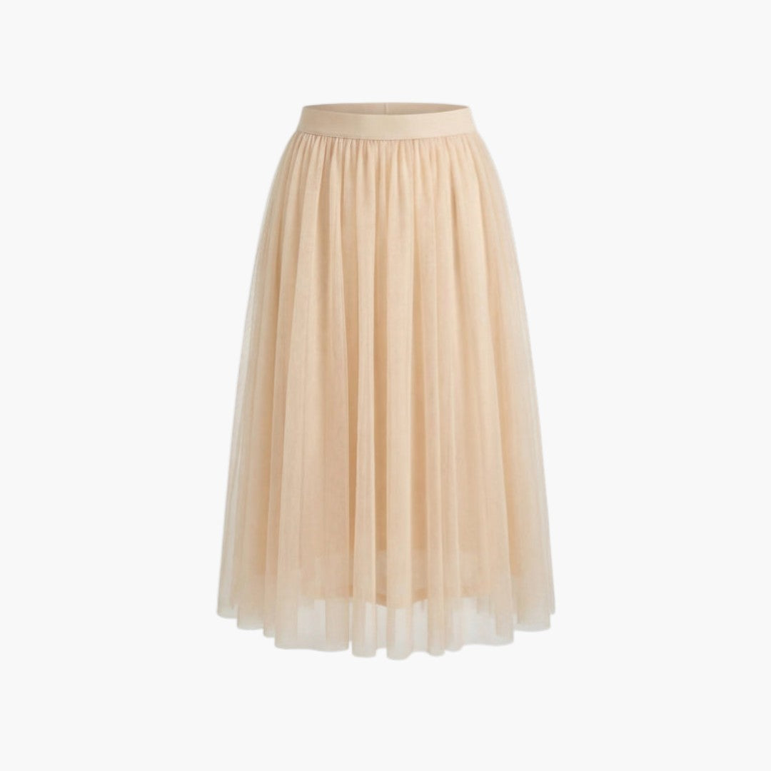 Falda midi para mujer con superposición transparente y cintura elástica