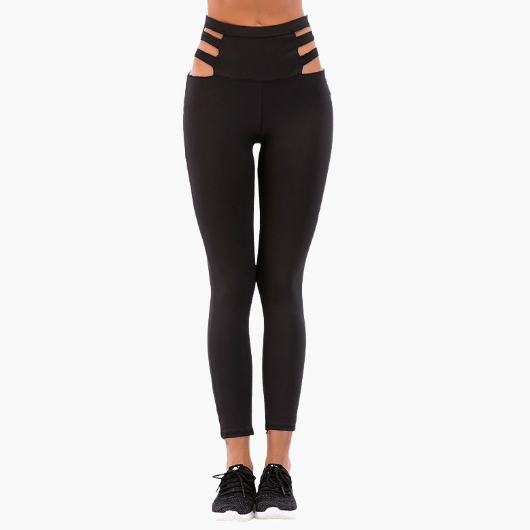 Dame sportleggings med høj talje og sidelommer