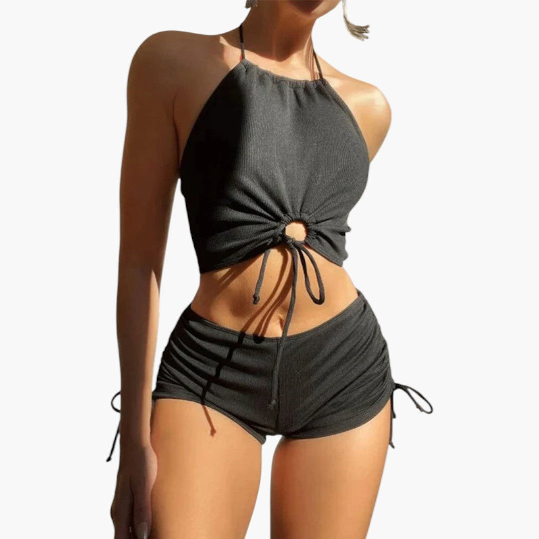 Badeanzug für Damen mit tief ausgeschnittenem Rücken und hoch taillierter Hose