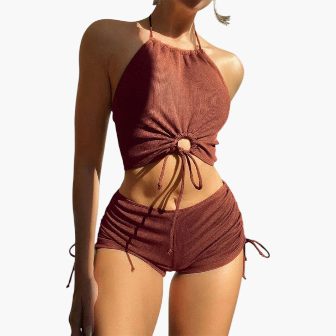 Badeanzug für Damen mit tief ausgeschnittenem Rücken und hoch taillierter Hose