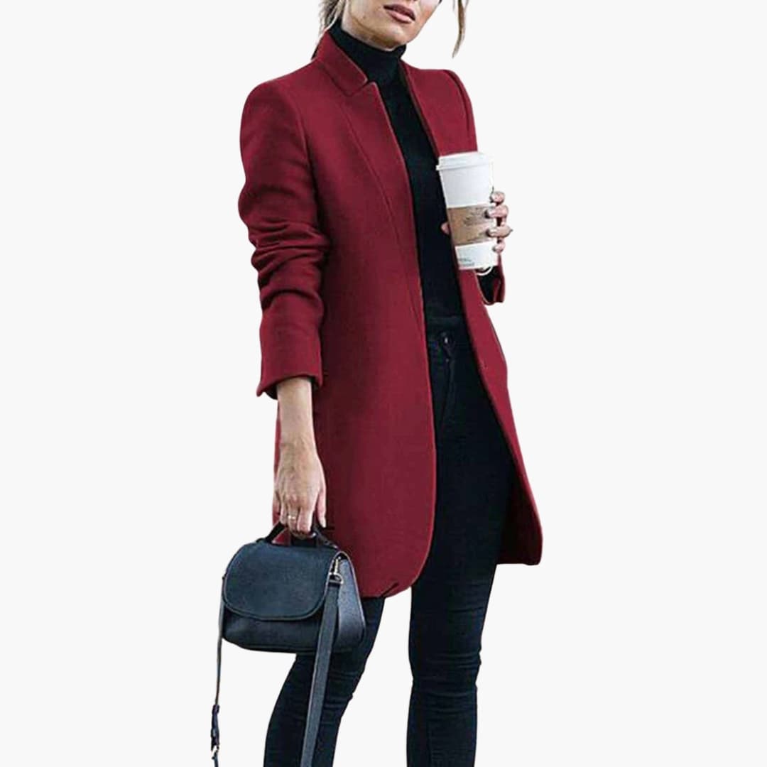 Cappotto donna con collo a risvolto e apertura frontale